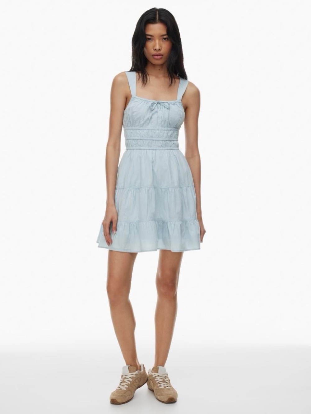 Aritzia Sunday Best Marine Poplin Light Blue Tiered Mini Dress / Dew Blue